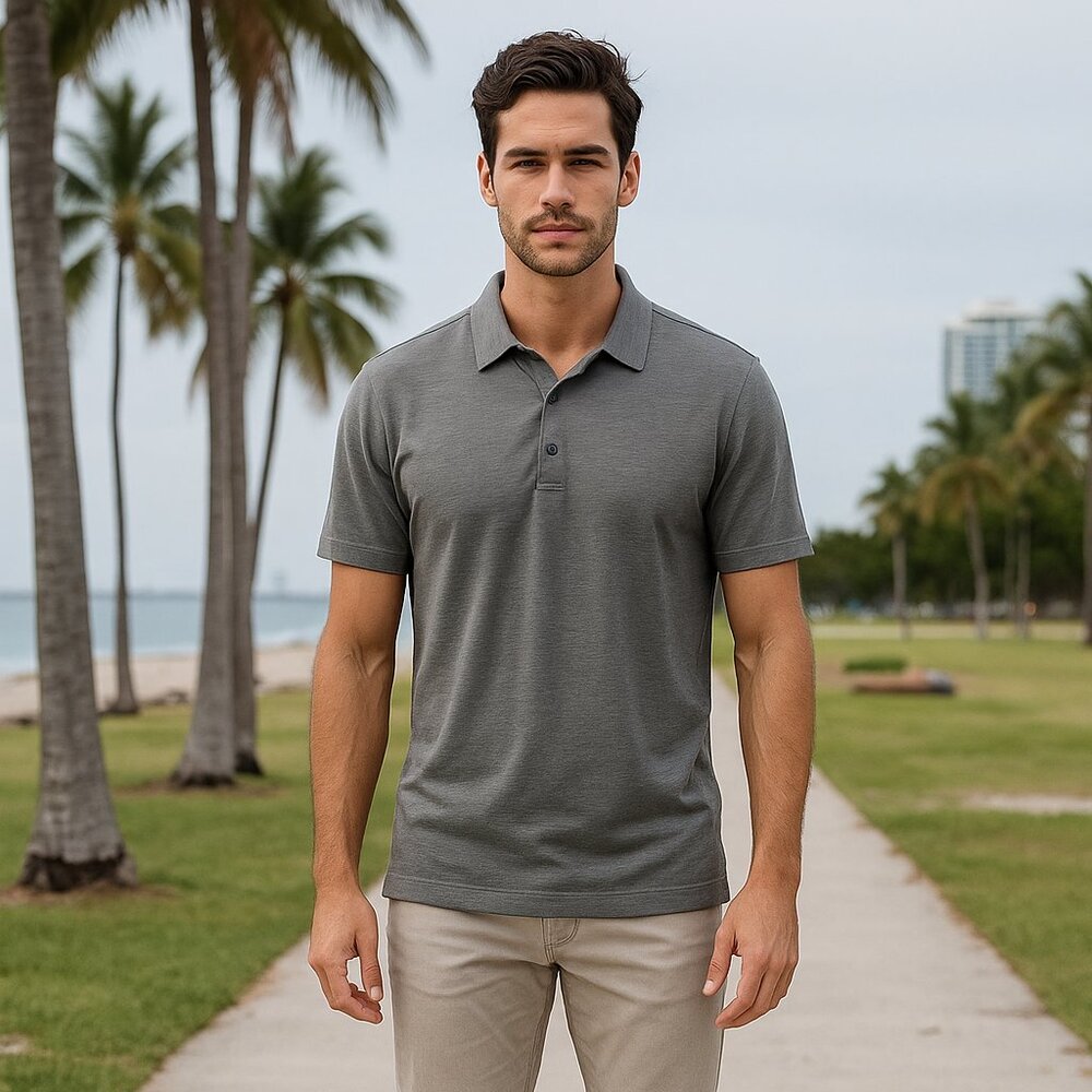 All In Motion Men XL Gray Spandex Blend Polo 1/4 Button Short Sleeve Golf Shirt